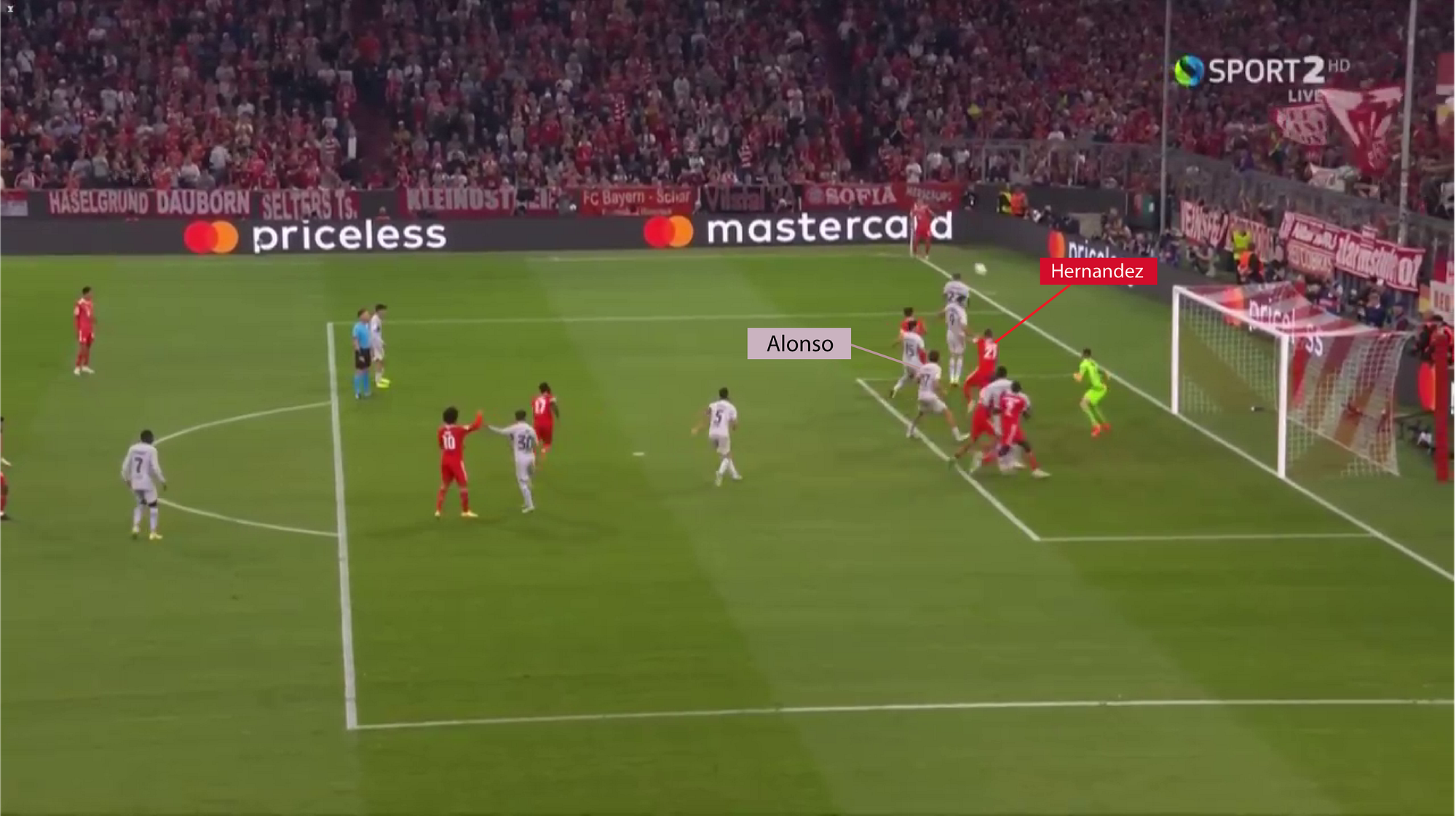 Hernandez free for a header inside the 6-yard box after beating Alonso