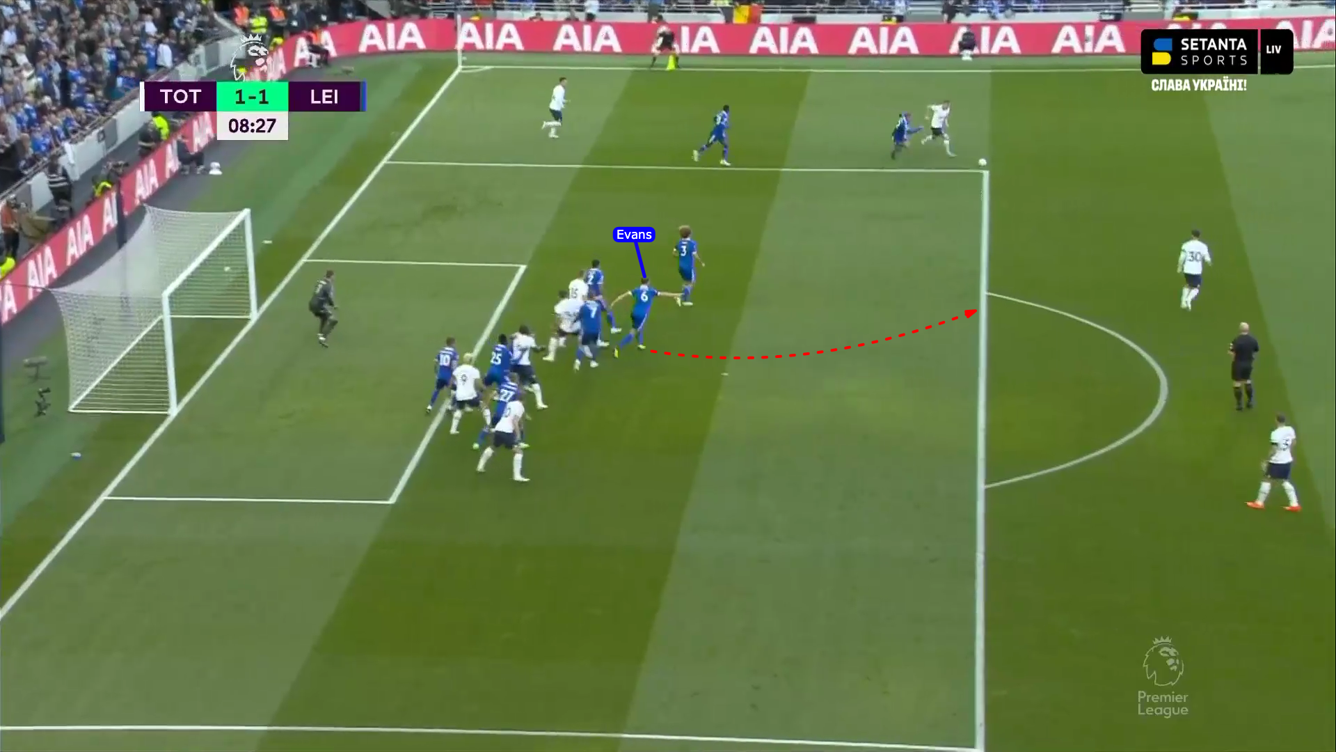 Dier faking a run into the flick zone to drag Evans and Faes to the front post