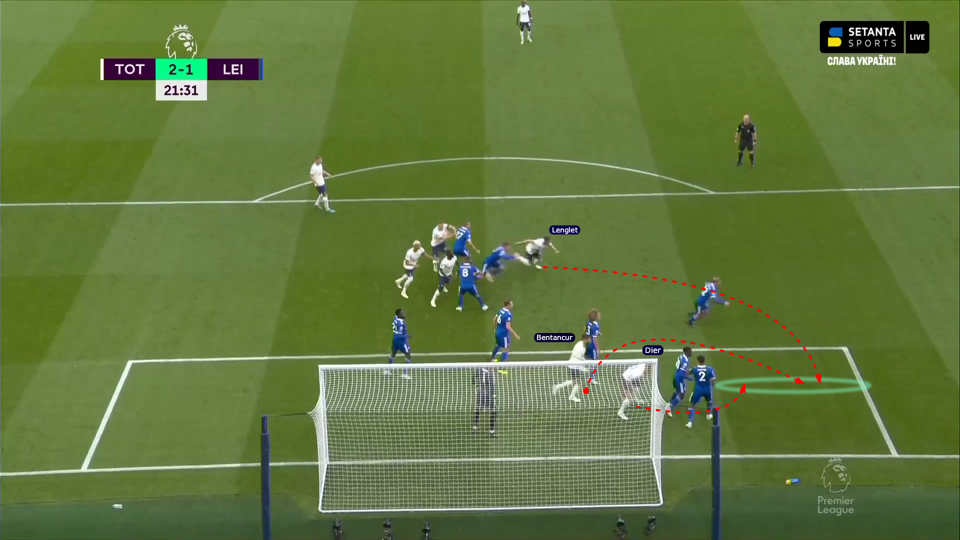 Dier, Lenglet and Bentancur converging on the overloaded flick zone