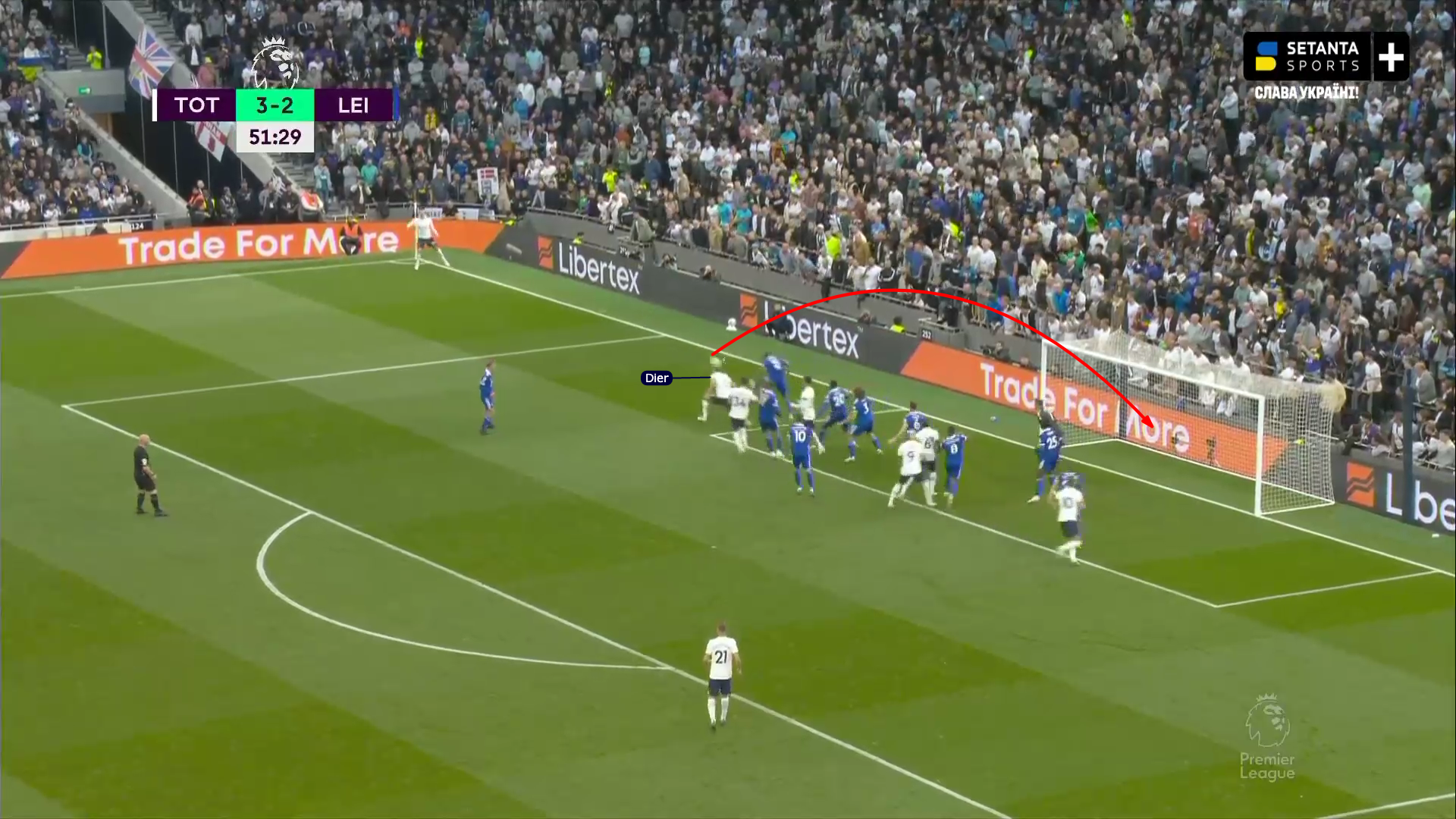 Dier flicking an under-hit corner towards the back post