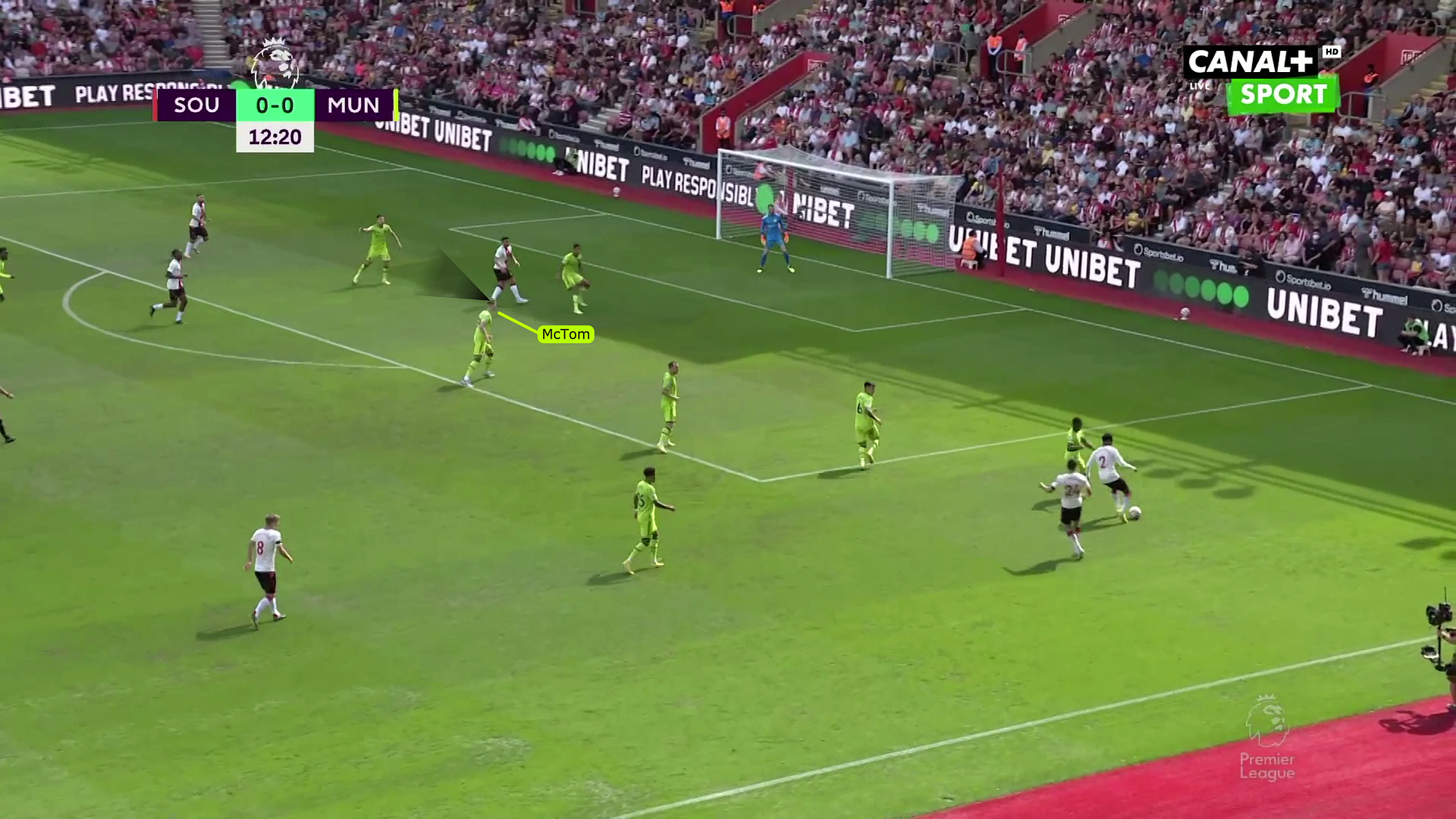 McTominay performing a shoulder check before the cross