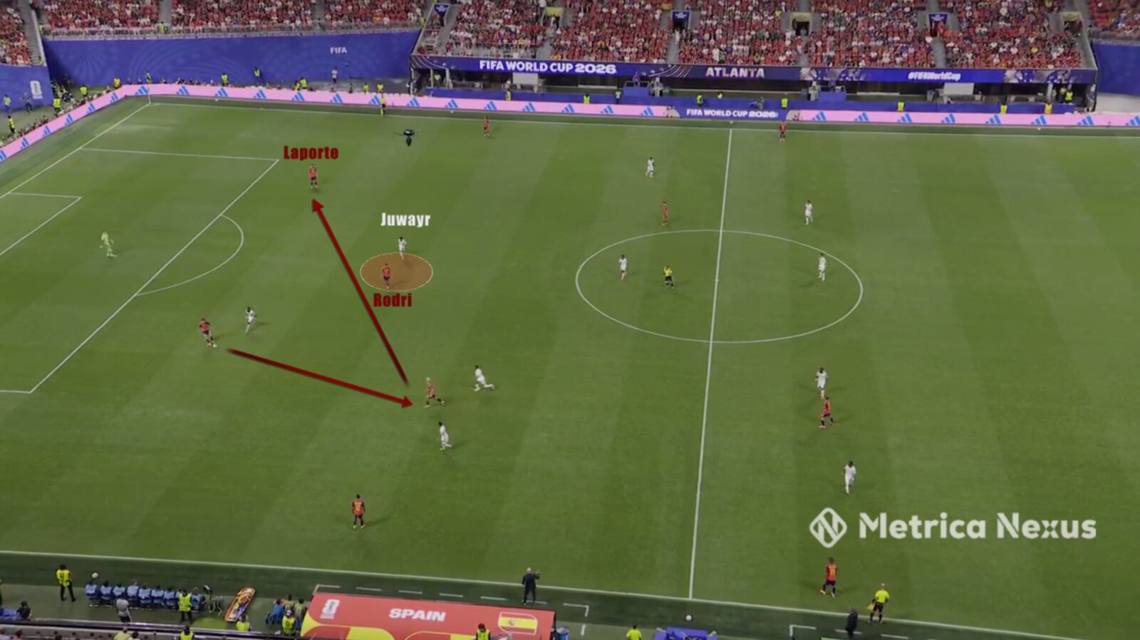 Olmo passing to the free Laporte