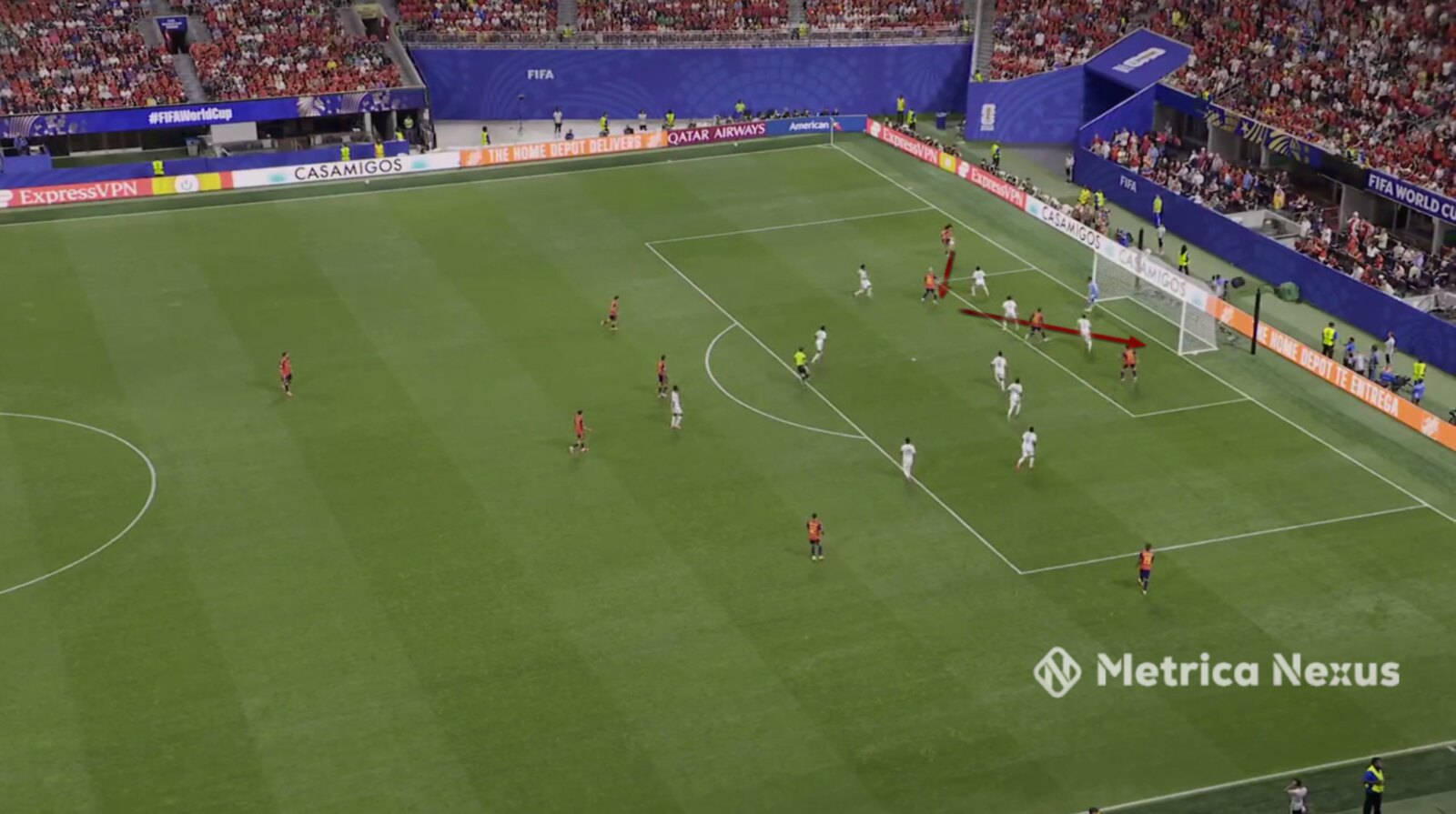 Olmo deflecting to the far post